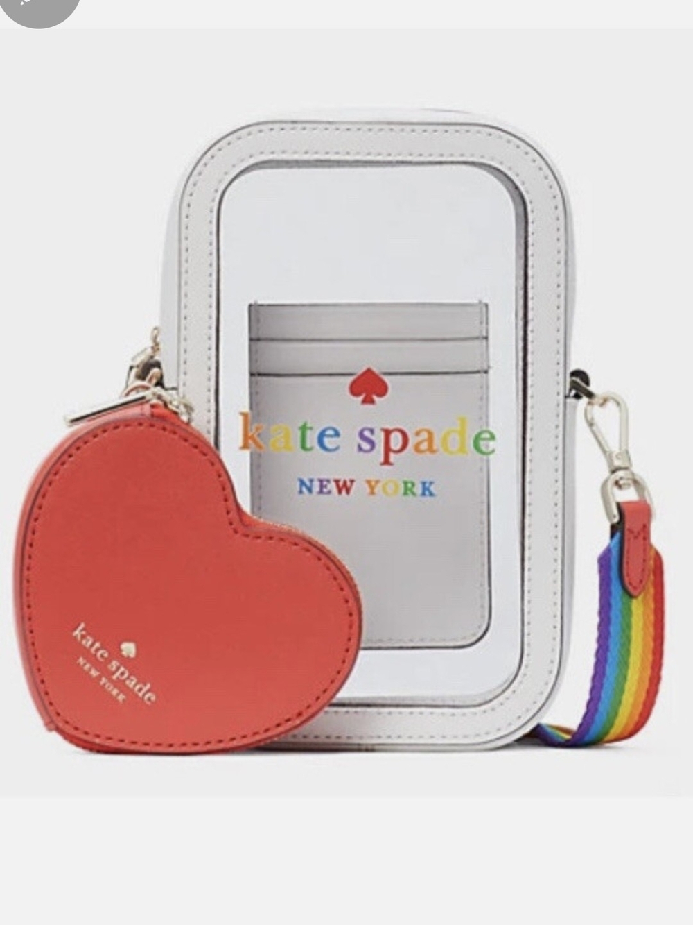 kate spade White Clear Crossbody with Red Heart Pouch and Rainbow Strap